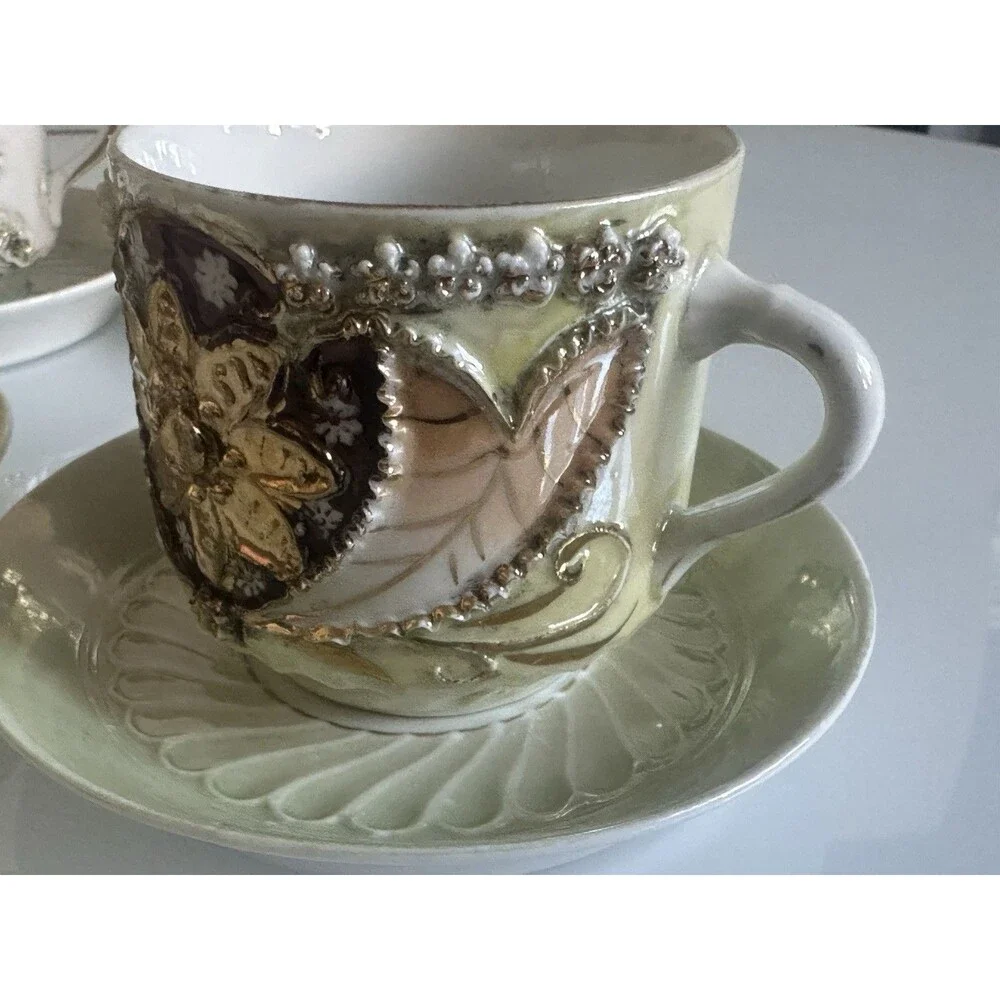 Unmarked Porcelain Floral Gold Trim 5 Cup & Saucer Sets Germany MPN 28